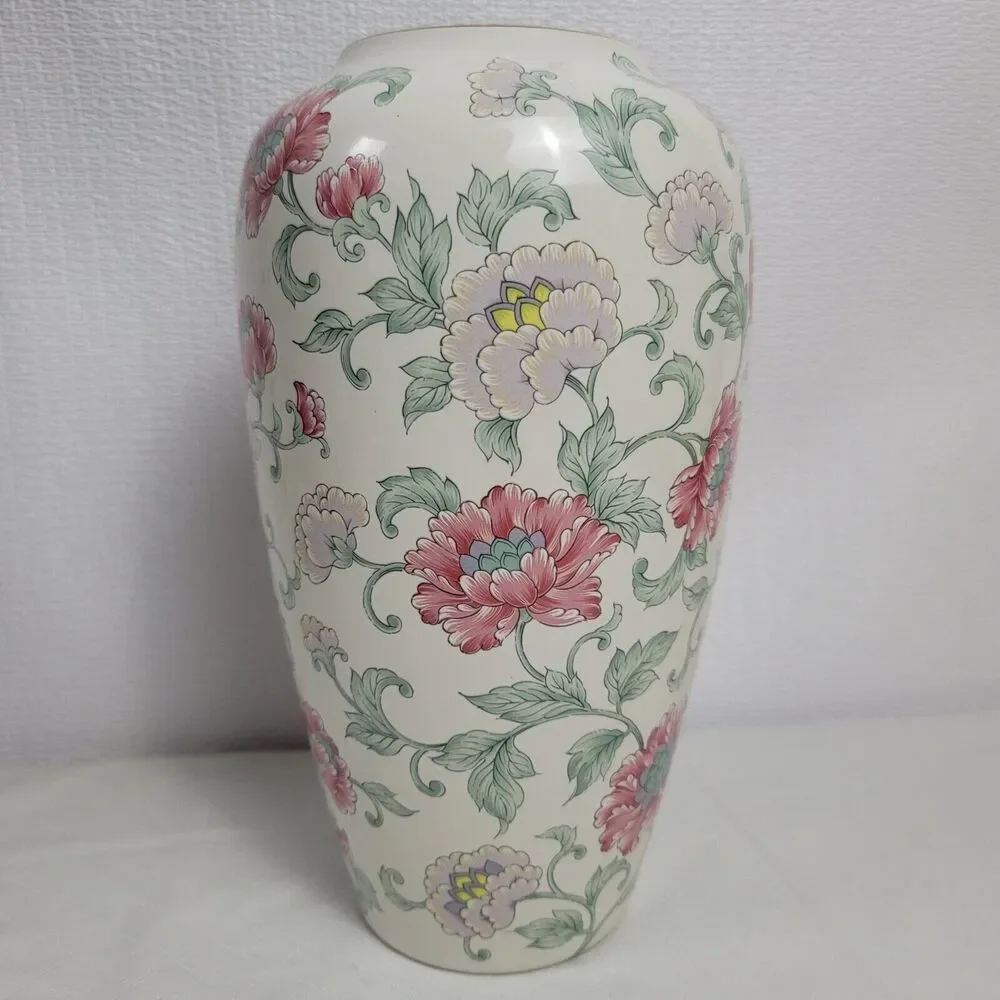 Japanese Hand Painted Floral Porcelain Round Vase Flowers By Premier Collection